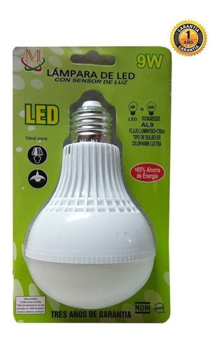 Foco Led 9w Encendido Automatico Sensor Luz Y Sonido Al9