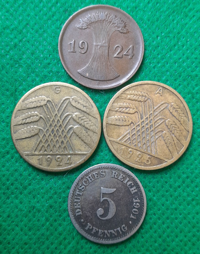 4 Monedas Alemanas Antiguas, Años Entre 1901 -1925, 