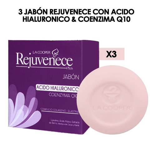 3 Jabón Rejuvenece Con Acido Hialuronico & Coenzima Q10