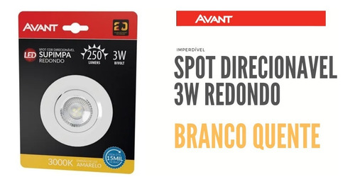 Imagem 1 de 4 de Spot Led 3w Avant Direcionável Redondo Branco Quente