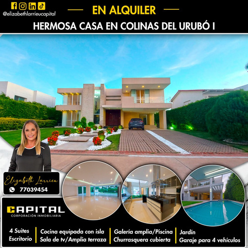 Casa Con Piscina En Alquiler En Condominio Colinas Del Urubó