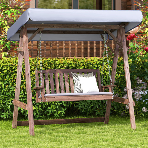 Silla Columpio De Madera De Abeto Y Toldo Marron Gpl