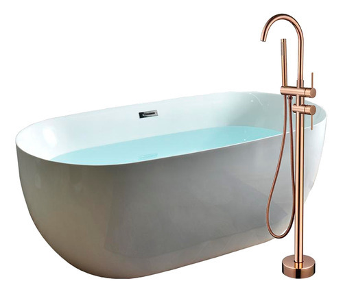 Solana BT6008 Kit Tina Baño Tradicional Ovalada 170x80x60 Cm De Acrílico De 8cm + Grifo Independiente Monocomando Cuello Cisne Blanco/goldrose