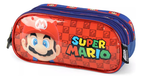 Estojo Escolar Triplo 3 Divisórias Super Mario 4140 Cor Azul