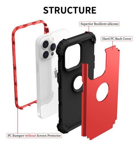 Funda Para iPhone 14/pro/14plus/14pro Max 360 Uso Rudo 3en1