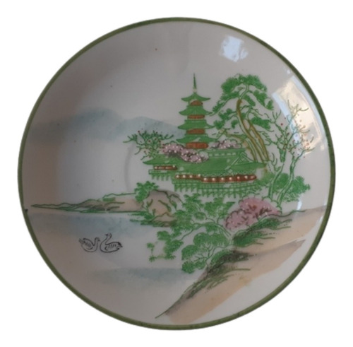 Plato De Porcelana Japonesa Sellado 14 Cm Paisaje