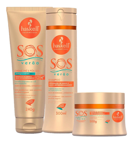 Kit Haskell Sos Verão Shampoo Máscara E Creme Pos Sol 300ml