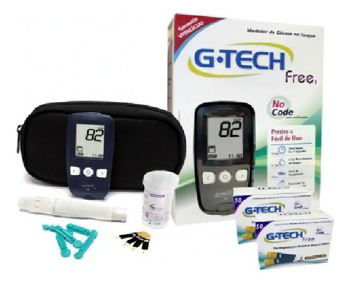 Kit Aparelho De Glicemia Diabetes Gtech Free C/ 110 Tiras