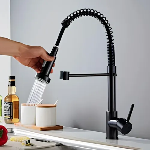 Canilla Grifo Monocomando Flexible Extensible Cocina Mesada Negro Mate
