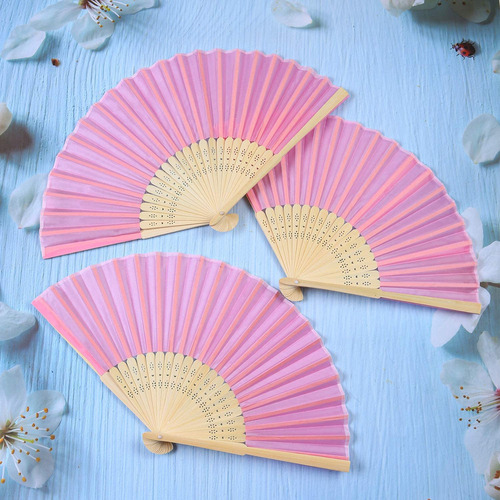 20pzs Abanicos Plegables Mano Rosa Abanicos Tela Para Fiesta