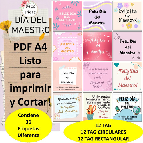 Imagen 2 de 4 de Imprimible Etiquetas Tarjetas Dia Del Maestro Pdf 03 Color