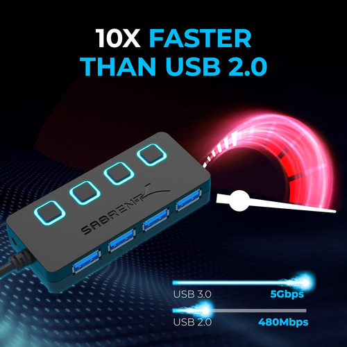 Hub Usb Sabrent Usb 3.0 De 4 Puertos Con Interruptores De Al