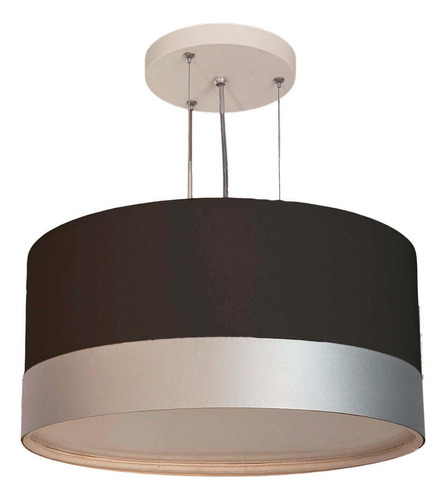 Lustre Pendente Cúpula Preto Com Detalhe Prata 30x15