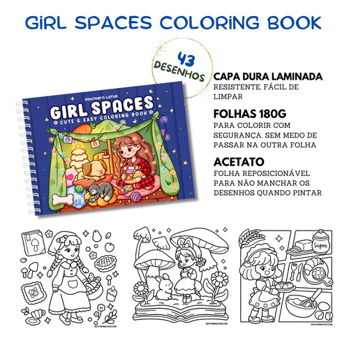 Kit Livro Para Colorir Girl Spaces E Ocean Home Relaxante Com Adoráveis Desenhos Simples Para Adultos E Adolescentes 50 Folhas 180g Capa Dura A5 Estilo Colorir Bobbie Goods