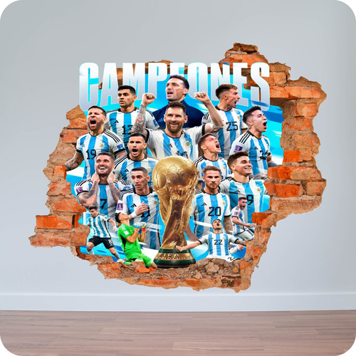 Vinilo Pared Rota 3d Selección Argentina Campeones 100x120