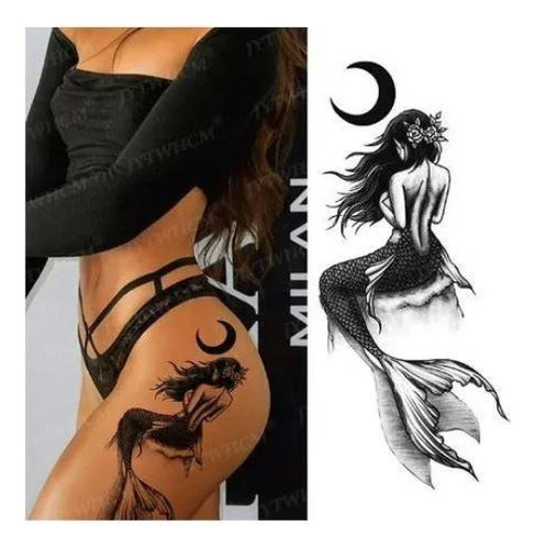 Tatuagem Temporária Dark Delicada Com 20 Cm Sereia