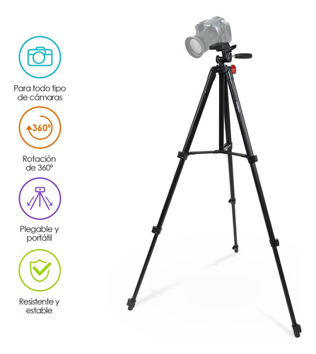 Tripode Para Camara Profesional 360° Portatil 135cm Redlemon Color Negro