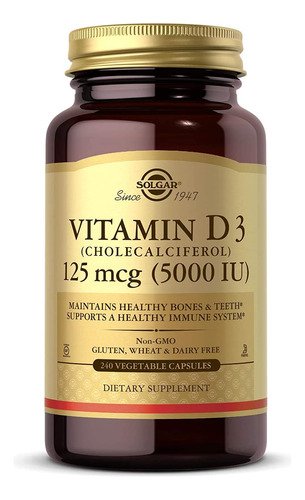 Vitamina D3 125 Mcg 5,000 Ui Solgar 240 Capsulas
