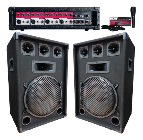 Combo2 Bafles15puLG.450w/consola Potenciada 9 Entradas+mic.