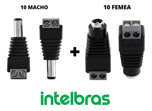 Kit Conector Intelbras Plug P4 10 Macho 10 Fêmea Para Cftv