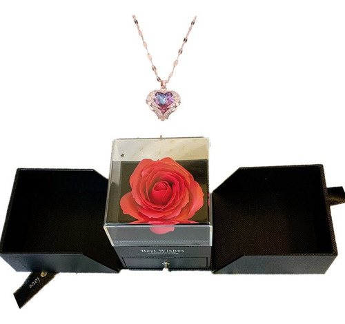 Collar De Corazón De San Valentín Regalo De Flor Eterna [u]