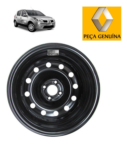 Roda Aro 15 Preta Chapa Aço Sandero 2008 A 2014 8200613298