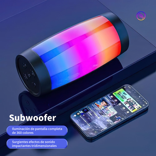 Bocina Bluetooth Portátil Inalambrica Altavoz Recargables TWS Con USB,Interfaz De Tarjeta TF y Función FM,Con LED Color Negro