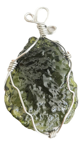 Collar De Moldavita Verde Natural Colgante De Piedra De