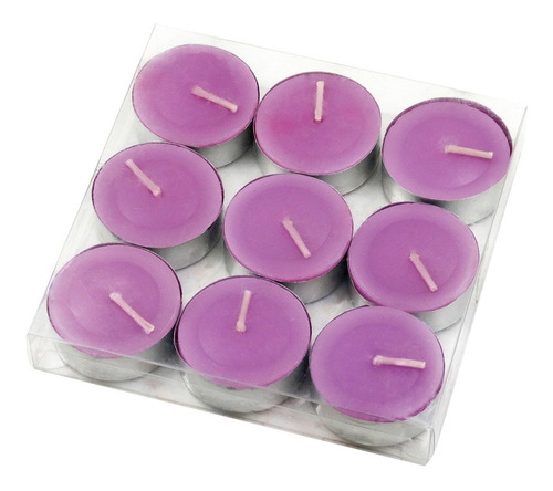 Caixa 9 Velas Rechauds Coloridas C/ Acrílico - Vários Aromas