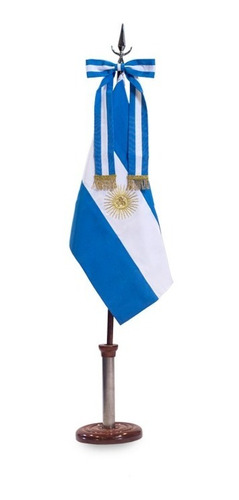 Bandera Argentina Ceremonial De Jardin * Con Asta Y Base *