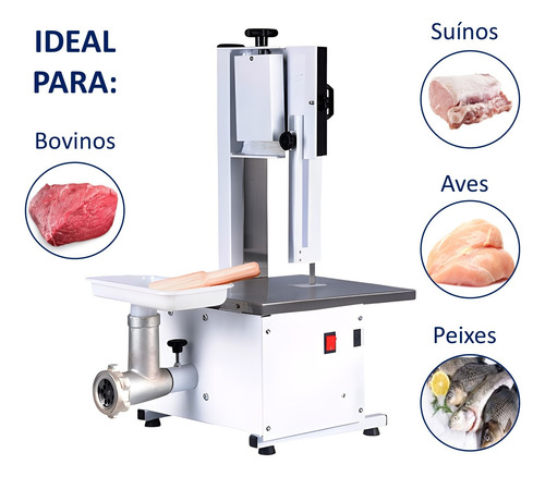 Serra Fita Com Moedor De Carne Potente 1/3cv Mesa Inox 1,46m