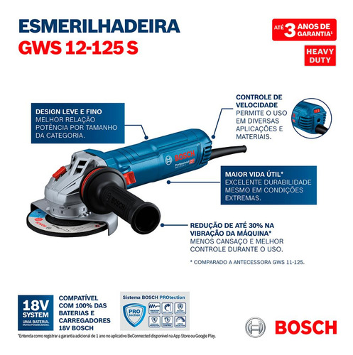 Esmerilhadeira Angular 5 Gws 12-125 S 1200w 220v Bosch