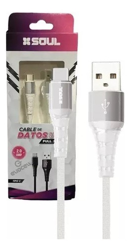 Cable Usb Tipo C 1m Blanco Full Jean Reforzado Tela Soul