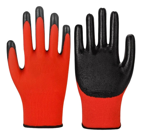 Set X12 Guantes De Trabajo Antideslizantes Engomado Mecanico Rojo Y Negro