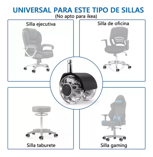 5 Ruedas Para Sillas Oficina Goma Giratoria Repuesto Rueda