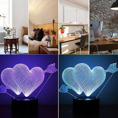 Flecha A Través Del Corazón Acrílico 3d Led Noche Colorida L