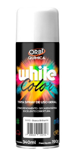 Tinta Spray Branco Brilho Uso Geral Orbi 340ml - Unidade