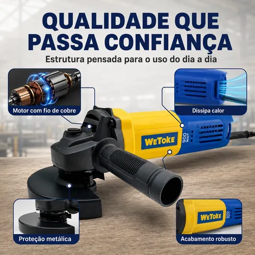 Esmerilhadeira Angular 900w Para Disco 115mm 11000 Rpm | Frete grátis