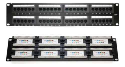 Patch Panel Utp De 48 Puertos Cat5e 19in, 2u Con Barra Para