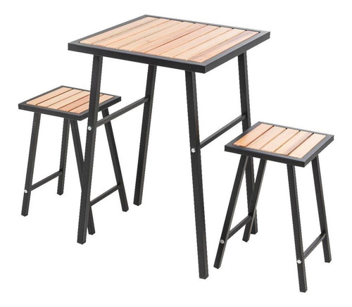 Conjunto De Mesa E 2 Bancos Quadrado Preto Para Sacada