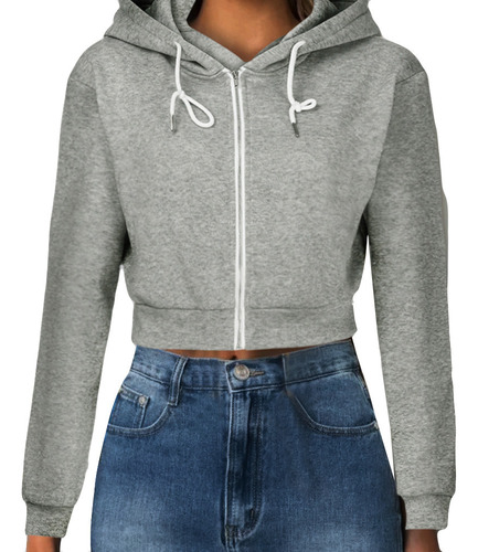 Sudadera Corta Con Capucha Y Cremallera A La Moda Para Mujer