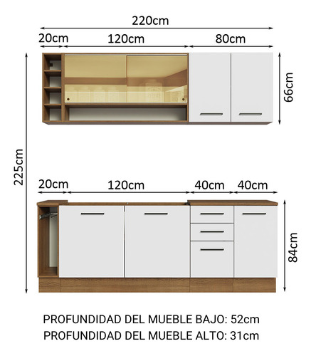 Cocina Integral Completa Modular Madesa Agata 220cm Color Marrón/Blanco 02