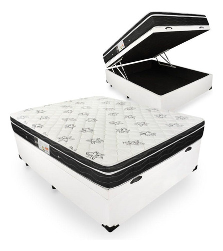 Box Baú Com Colchão Molas Ortobom Physical Nanolastic Casal Cor Branco