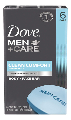 Dove Men +care Clean Comfort Body+face Bar, 4 Onzas, 6 Unid.