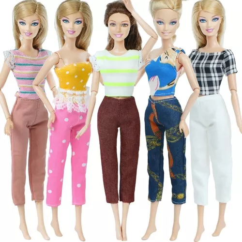 Kit Atacado 5 Calças / Blusas + 5 Sapatos Para Boneca Barbie