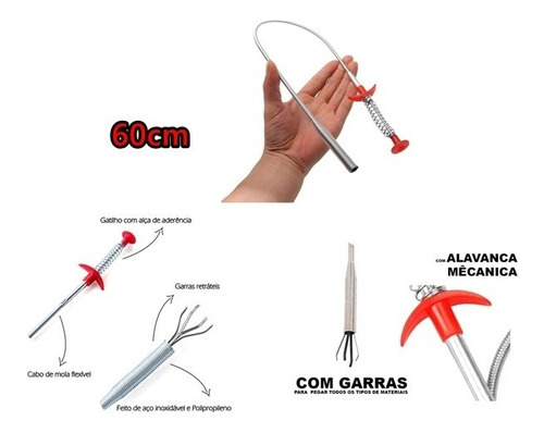 Pegador De Objeto Desentupidor Universal Garra Mão Extensor