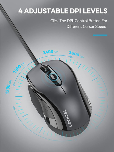 Ratón Con Cable De Tecknet, Mouse De Computadora Con Cable U