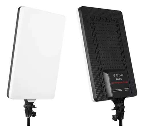 Panel Estudio Fotografía Luz De Relleno 52cm Potente Pl-48 Negro Blanco Frío