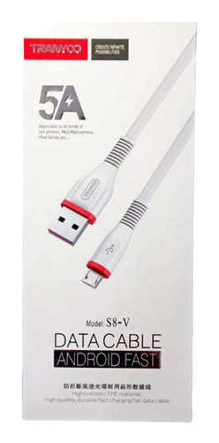 Cable Cargador Micro Usb Tranyoo S8-v 5a Carga Rapida Color Blanco