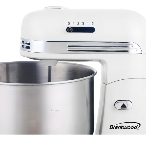 Batidora De Pie Retro 5 Velocidades Inox Brentwood Blanca Color Blanco
